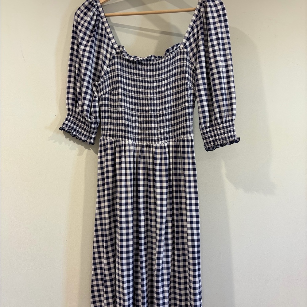 Draper James Blue and White Gingham Smocked Dress - Picture 2 of 5